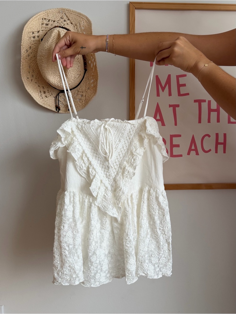 Promesa White Lace Ruffle Cami